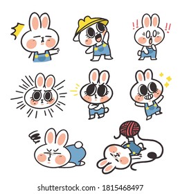 Adorable Lovely Bunny Girl Doodle Vector Illustration Sticker Set Volume 2. Best For Print, Chat Sticker, Avatar.