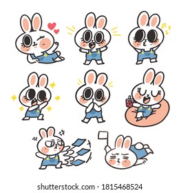 Adorable Lovely Bunny Girl Doodle Vector Illustration Sticker Set Volume 1. Best For Print, Chat Sticker, Avatar.