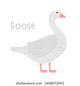 Adorable lovely goose hand drawn. Cute funny feathered animal in kawaii style. Domestic bird and farm animal in pastel colors isolated Kids childish kawaii bird in Scandinavian style. Vector