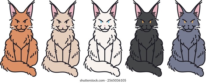 Adorable Maine Coon Cat Character Illustration Vector Design with White Background - Furry Cat Art, Cute Kitty Drawing, Cartoon Cat Illustration for business