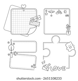 Adorable Memo Pad Coloring Page with Love Theme Puzzle, Shape, and Cute Decorations for Journaling and Scrapbooking