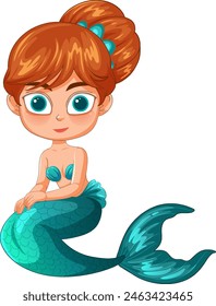 Adorable mermaid with big eyes and teal tail