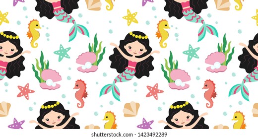 adorable mermaid illustration in seamless pattern for personal project and many more