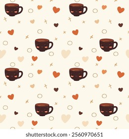 Adorable, minimalist coffee-themed pattern ideal for food blogs, kitchen decor, or coffee-related products. 