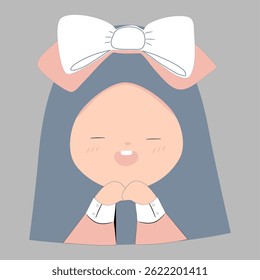 Adorable minimalist illustration of a happy girl with a large bow, showcasing diversity and a cheerful, positive vibe.