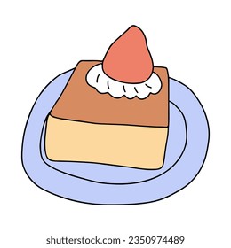 Adorable and Minimalist Layered Cake Illustration with Whipped Cream and Fresh Strawberries.