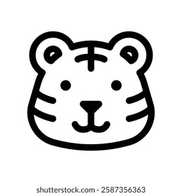 Adorable Minimalist Tiger Face Icon in Black and White Style