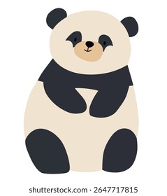 Adorable minimalist vector illustration of a sitting panda in a cream-and-charcoal palette with subtle orange accents, exuding playful charm. Perfect for children’s decor, branding, web graphics.