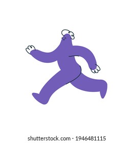 Adorable modern hand drawn man done with black lines and purple color runs isolated on white background design element