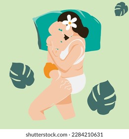 adorable mom breastfeeding position vector 