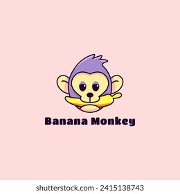 Adorable Monkey with Banana Logo, A Cute and Playful Emblem for Your Brand