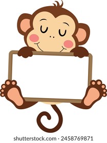 Adorable monkey with a blank signboard