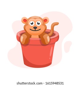ADORABLE MONKEY IN THE BUCKET CARTOON VECTOR