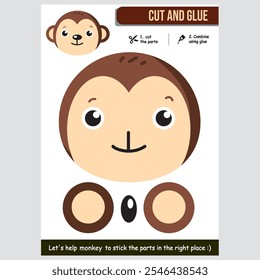 An adorable monkey cut-and-glue activity that helps kids improve creativity and motor skills. Perfect for school projects or home learning activities.