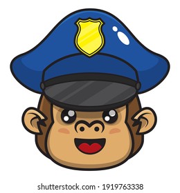 Adorable Monkey Head Cartoon Character wearing police hat, best for sticker or logo of police profession education for children