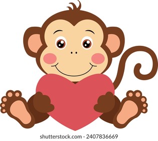 Adorable monkey holding a heart