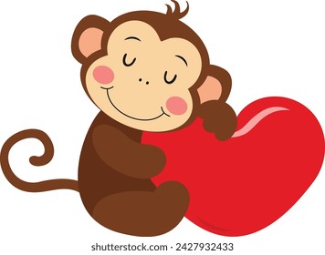 Adorable monkey with red heart
