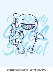 adorable monster vector with text i'mready goes to school background