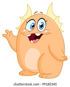 Adorable monster waving hello