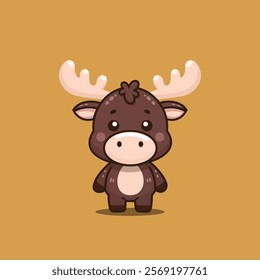 Adorable Moose Cartoon Character with Antlers