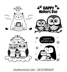 Adorable Mother's Day card featuring cartoon owls. Perfect for moms who love cute animals. Great for printing, sharing, and gifting.
