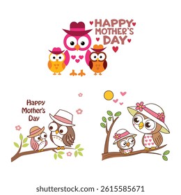 Adorable Mother's Day card featuring cartoon owls. Perfect for moms who love cute animals. Great for printing, sharing, and gifting.