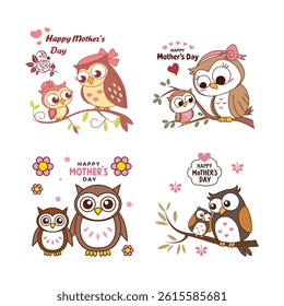 Adorable Mother's Day card featuring cartoon owls. Perfect for moms who love cute animals. Great for printing, sharing, and gifting.