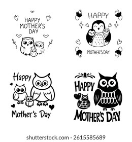 Adorable Mother's Day card featuring cartoon owls. Perfect for moms who love cute animals. Great for printing, sharing, and gifting.