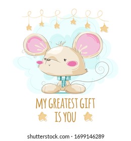 Adorable mouse with scarf and star ornaments