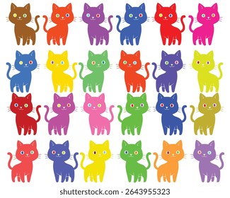 Adorable Multicolored Cat Pattern for Children's Design Backgrounds