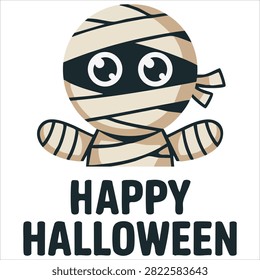 Adorable Mummy Scaring on a Yellow Background with Flying Bats