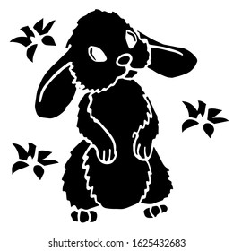 Adorable muscot easter rabbit black sillhouette with long ears and cute nose animal character spring celebration element artwork flower set white isolated holiday design stock vector illustration 