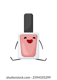 Adorable nail polish bottle with a smiling face, featuring a pink color and a black cap.