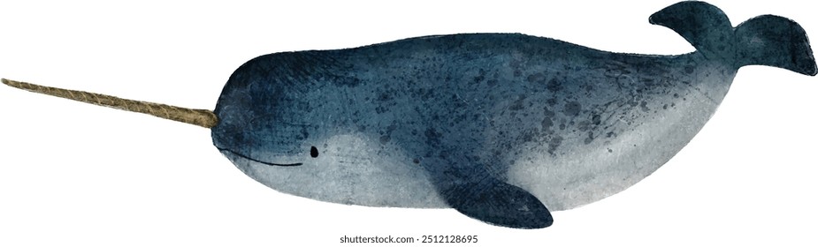 Adorável ilustração Narwhal no estilo de livro infantil