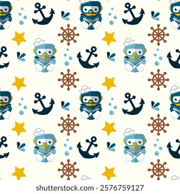 Adorable Nautical marine symbols seamless pattern