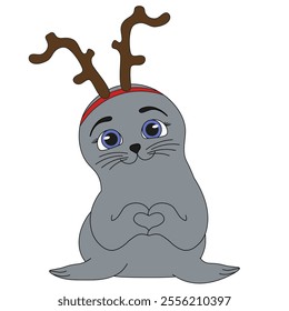 Adorable navy seal reindeer clip art isolated white background. Cute Christmas animal template design. Vector illustration can used fun Christmas poster greeting card cover design. T-shirt print. 