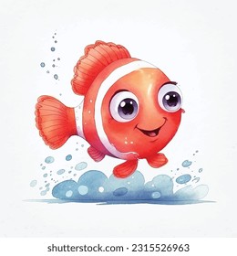 an adorable nemo cute, watercolor style