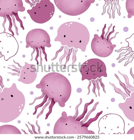 Adorable nursery pattern featuring cute ocean animals characters. Perfect for kids decor, baby fabric, nursery wallpaper and creative surface design.