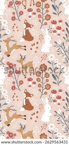 Adorable nursery pattern featuring cute woodland animals characters. Perfect for kids decor, baby fabric, nursery wallpaper and creative surface design.