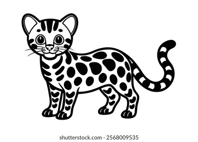 Adorable Ocelot Cartoon Coloring Page Illustration for Kids