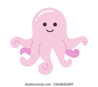 Adorable octopus baby with curled tentacles semi flat color vector character. Underwater ocean creature. Editable full body personage on white. Simple cartoon spot illustration for web graphic design