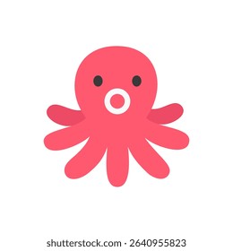 An adorable octopus with rounded arms and a happy expression, in a flat design style. Suitable for stickers, playful illustrations, or kid-friendly ocean content.