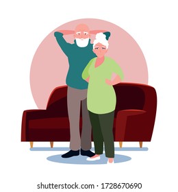 adorable old couple sharing at home vector illustration design