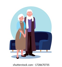 adorable old couple sharing at home vector illustration design