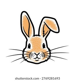 Adorable orange bunny rabbit face portrait closeup on white background, perfect for Easter, spring, or animal-themed designs and projects