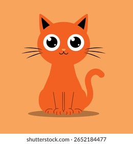 Adorable orange cartoon cat with big round eyes, sitting calmly on a light orange background. Perfect for Halloween themes, pet-related graphics, children’s illustrations, and holiday decorations.