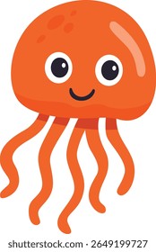 Adorable Orange Cartoon Jellyfish with Big Eyes