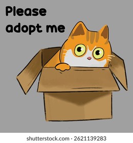 Adorable Orange Cat in Cardboard Box - Cute and Playful Feline Illustration