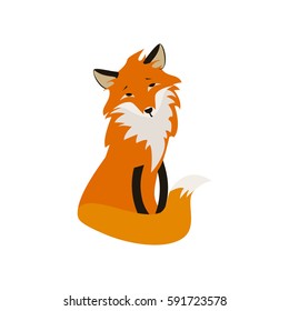 The adorable orange fox isolated on white vector illustration. 