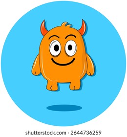 Personagem adorável monstro laranja com olhos grandes e um sorriso amigável, ideal para livros infantis, aplicativos e branding.